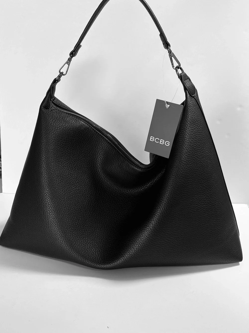 BCBG Black & Gunmetal Large Hobo Bag NWT